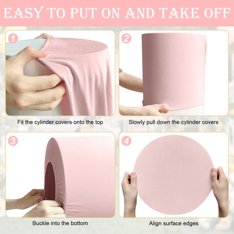 SaitiMade Set of 5 - Pink Cylinder Pedestal Stand Covers  Flexible Cylinder Stand Covers for Party  Wedding or Birthday Event Decor - Only Contains Cylinder Covers - Image 5